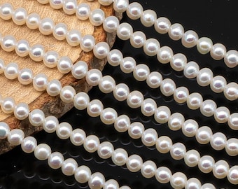 4.5-5mm Freshwater Pearls Near Round Potato Pearl Beads, White Color, Full Strand, SKU# 3391FW