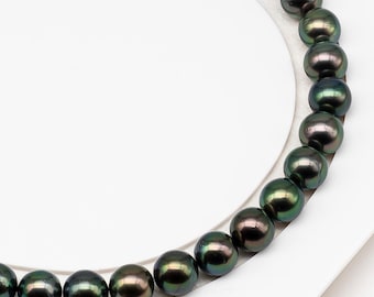 9-10mm Tahitian Pearl in Full Strand (No Hole) with Natural Color and High Luster, Temporarily Strung Pearl for Jewelry Making, SKU # 3381TH