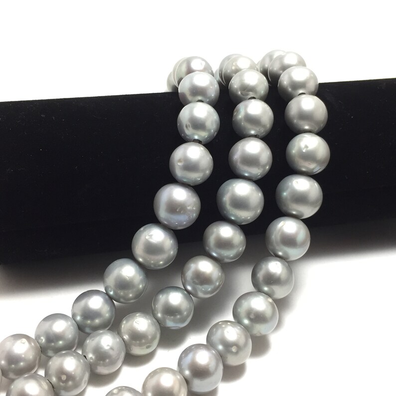 Large Hole Pearls LHRD004 AA Grade 11-13mm Grey Round Freshwater Pearls in 8 inch with 2.5mm hole size
