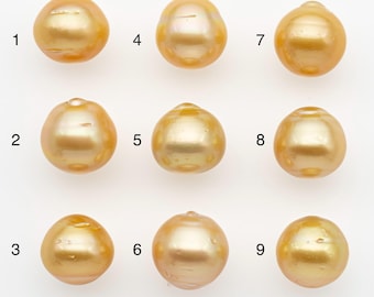 Perla de los Mares del Sur de 12-13 mm en color oro natural, forma de gota suelta, sin perforar para joyería. SKU n.° 2769GS