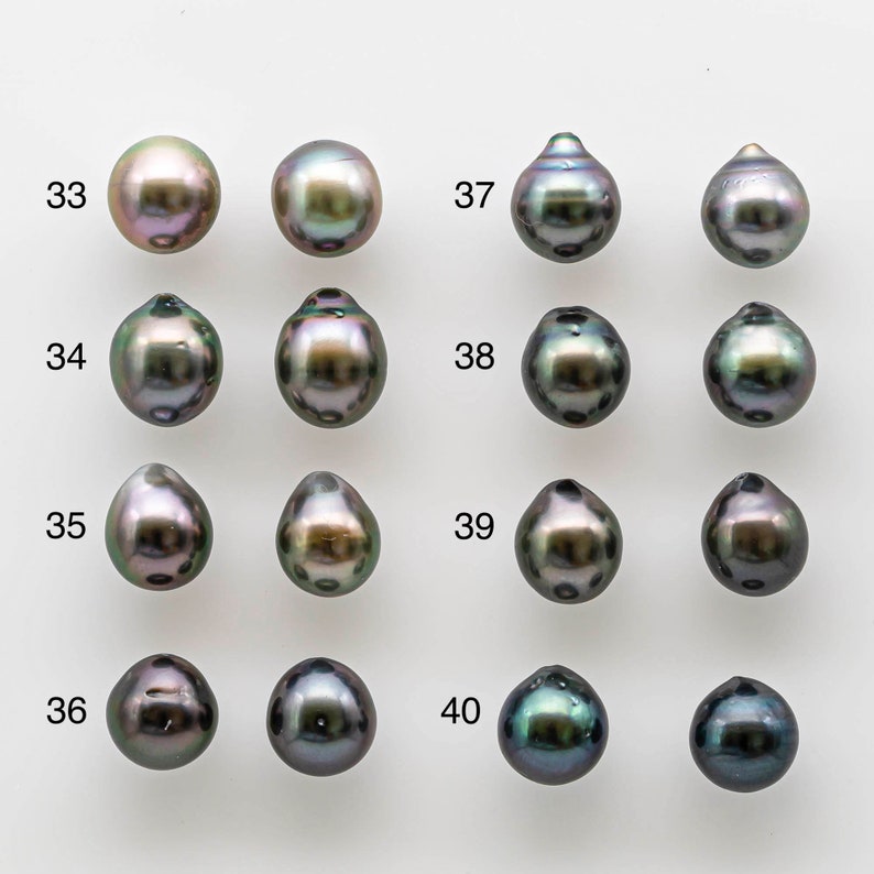 Perle de Tahiti de 8-9 mm par paire assortie pour faire des boucles d'oreilles avec un lustre élevé et des imperfections mineures, non percées, SKU 1729TH image 5