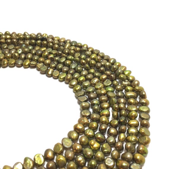 16/" Strand Light Olive Green Freshwater Pearl Off Round Beads 5.5mm-6mm