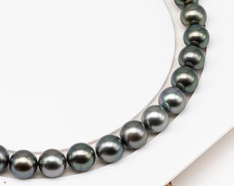 9-10mm Tahitian Pearl in Full Strand (No Hole) with Natural Color and High Luster, Temporarily Strung Pearl for Jewelry Making, SKU # 3387TH