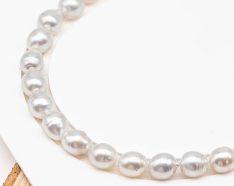 10-11mm White South Sea Pearl with Minor Blemishes, Natural Color Pearls for Jewelry Making, Full Strand (No Hole), SKU # 3362WS