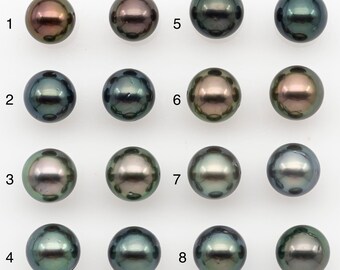 8-9mm Round Tahitian Pearl Pairs with High Luster and Natural Color with Minor Blemishes, for Jewelry Making Supplies, SKU # 3372TH