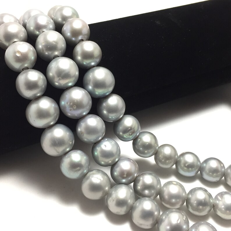Large Hole Pearls LHRD004 AA Grade 11-13mm Grey Round Freshwater Pearls in 8 inch with 2.5mm hole size