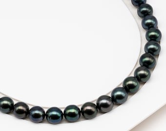 9-10mm Tahitian Pearl in Full Strand (No Hole) with Natural Color and High Luster, Temporarily Strung Pearl for Jewelry Making, SKU # 3382TH
