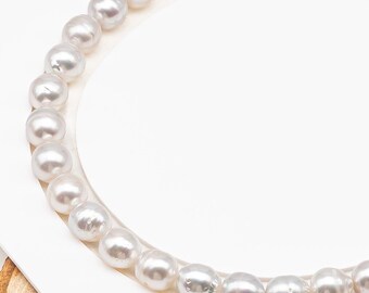 9-10mm White South Sea Pearl with Minor Blemishes, Natural Color Pearls for Jewelry Making, Full Strand (No Hole), SKU # 3360WS