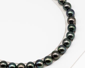 9-10mm Tahitian Pearl in Full Strand (No Hole) with Natural Color and High Luster, Temporarily Strung Pearl for Jewelry Making, SKU # 3386TH