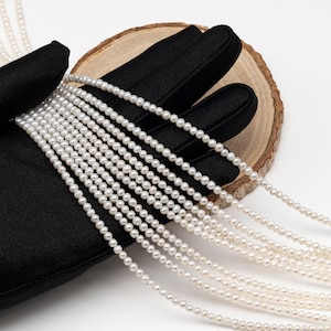 Perlas de agua dulce de 2,5-3 mm o 3-4 mm, casi redondas, color blanco, perlas de semilla, hebra completa, SKU n.° 2902FW