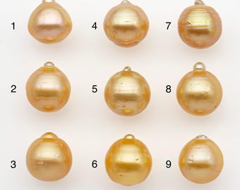 Perla de los Mares del Sur de 12-13 mm en color oro natural, forma de gota suelta, sin perforar para joyería. SKU n.° 2772GS