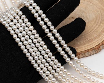 5-5.5mm Freshwater Pearls Pearl Near Round Circle Beads, White Color, Full Strand, SKU# 3392FW