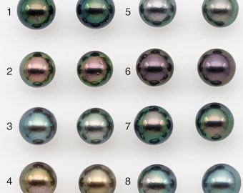 8-9mm Round Tahitian Pearl Pairs with High Luster and Natural Color with Minor Blemishes, for Jewelry Making Supplies, SKU # 3373TH