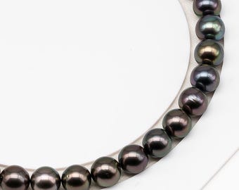 9-10mm Tahitian Pearl in Full Strand (No Hole) with Natural Color and High Luster, Temporarily Strung Pearl for Jewelry Making, SKU # 3384TH