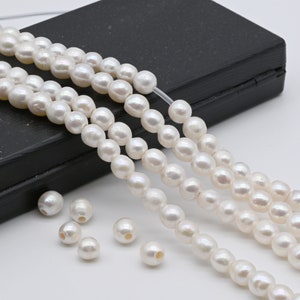 Freshwater Large Hole Pearl Beads, 7.5-8mm White Color Off Round, For Jewelry Making, 7.5 inches with 2.5mm Hole, SKU# LHRD010
