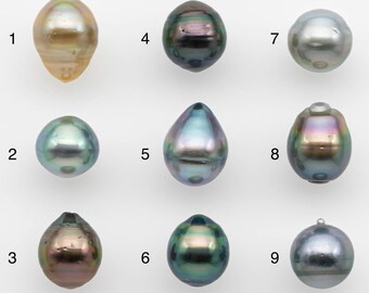 8-9mm Natural Color Tahitian Pearl Drop Shape Loose Single Piece Undrilled in High Luster and Minor Blemishes, SKU # 2622TH