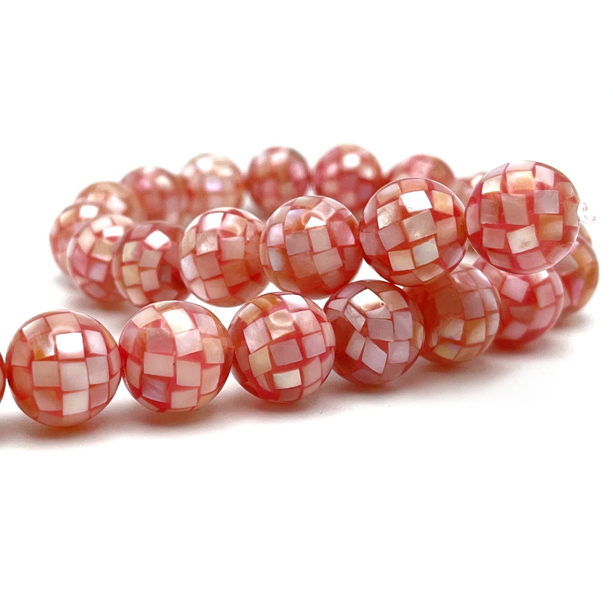 2 Pieces Conch Shell Mosaic Round Beads in 14mm 1048SABM