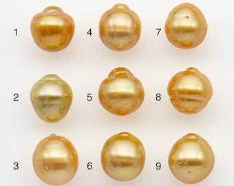 Perla de los Mares del Sur de 11-12 mm en color oro natural, forma de gota suelta, sin perforar para joyería, SKU n.° 2720GS