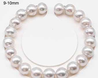 9-10 or 10-11mm 7-8 Inch White South Sea Pearl (No Hole) with Minor Blemishes, Natural Color Pearls for Jewelry Making, SKU # 3363WS