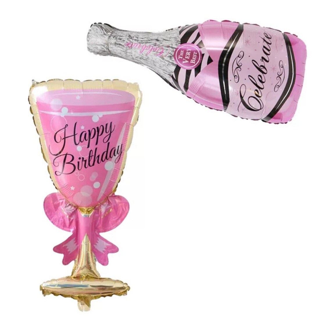 Happy Birthday Cup Balloon Champagne Bottle Balloon. Large Etsy