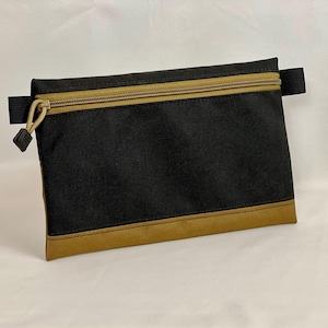 Coyote Brown/Black Lined Zipper Pouch - 1000d Cordura fabric with Ripstop Olive Green Lining