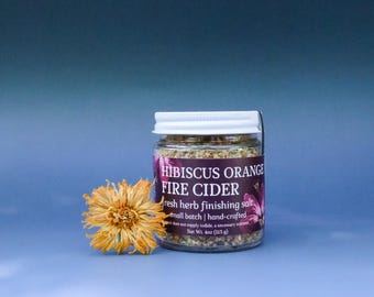 Sal de acabado con vinagre de sidra de fuego, hibisco, ajo y naranja / Regalo gourmet para amantes de la gastronomía, chefs, anfitriones y cocineros expertos.
