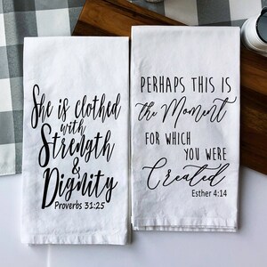 Woman of God Inspired Flour Sack Tea Towels | Christmas Gift Towels Set of 2 | Christian Scripture Gift | Christian Kitchen Decor