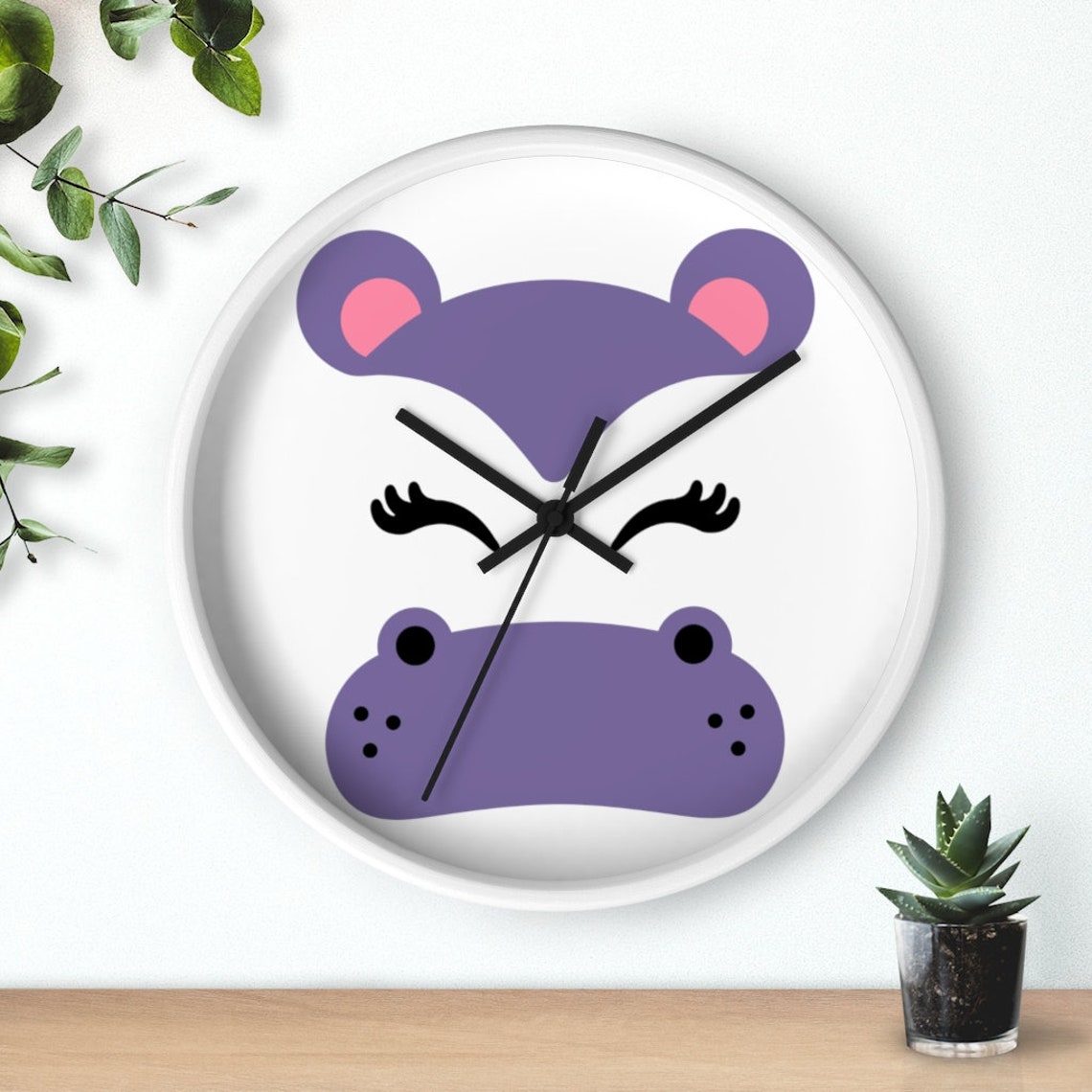 Cute Purple Hippo Wall clock Girl Nursery Wall Decor Hippo Etsy
