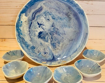 Blue Marbleized Ceramic Seder Plate