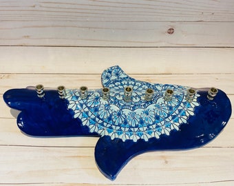 Blue Lace Hamsa Menorah (2)