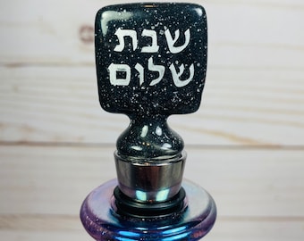 Black and Silver Shabbat Shalom Wine Bottle Stopper