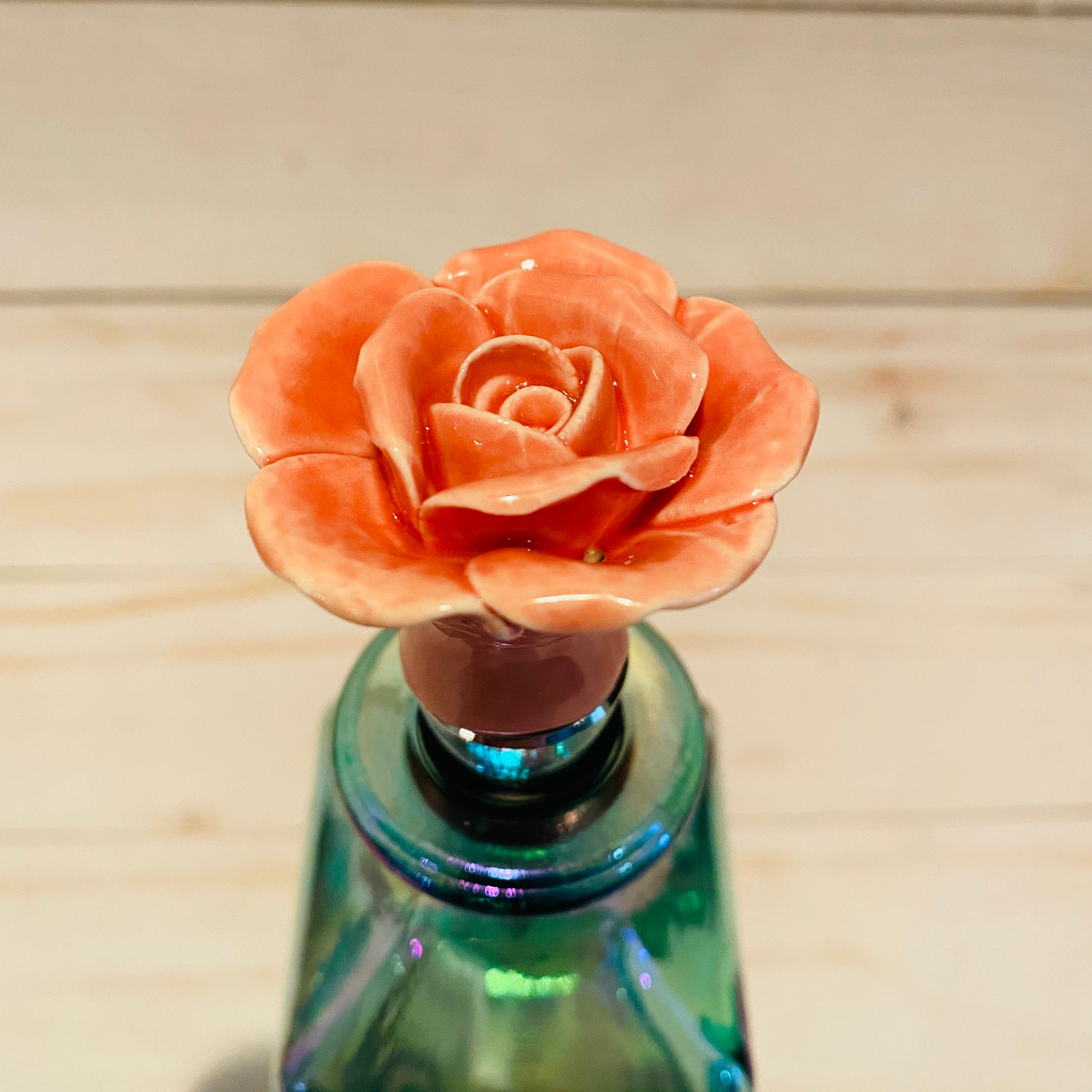 Pink Ceramic Rose Wine Bottle Stopper Etsy