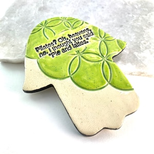 Pilates- Ceramic Hamsa Wall Hanging in Greens