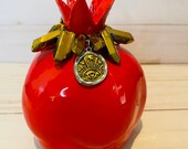 Red Pomegranate with Genuine Luster Gold Quartz Stone With Eye Charm