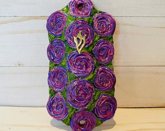 Purple And Green Roses Mezuzah Case