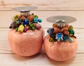 Speckled Pink Medium & Small Ceramic Pomegranate Candle Set