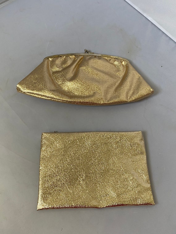 Gold Lame’ Evening Bag with Cosmetic Bag - image 5