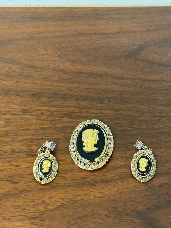 Cameo Brooch with Matching Earring - image 1