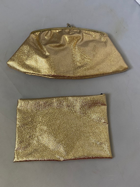 Gold Lame’ Evening Bag with Cosmetic Bag - image 2