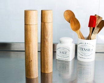 Large Wooden salt and pepper mill set.