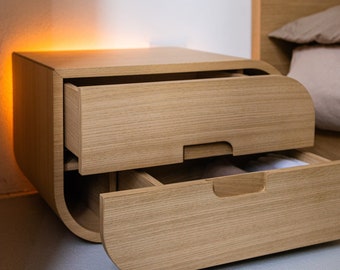 Oak wood nightstand with led light. Minimal style