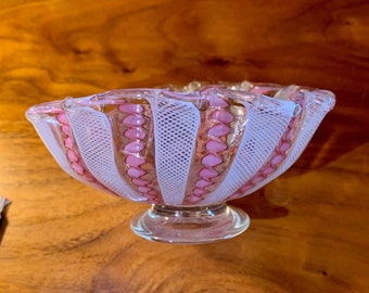 Vintage Murano Bowl with clear Foot. Collectible. Made in Italy. Small