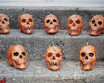 Pumpkin Jack-o-Lantern Skull - Upcycled Plastic Halloween Decor