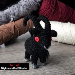 Black Goat Crochet Plush With Red Button Eyes Etsy