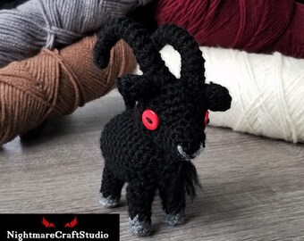 Black Goat Crochet Plush with Red Button Eyes