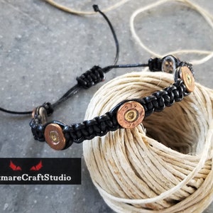 Copper Plated Steel 7.62x54r Bullet Shell Bracelet with Leather Cord