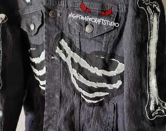 Rib Cage Cut & Sew-on Cloth Patch Set - DIY Skeleton, Zombie, Gothic, Undead, Monster Patch