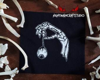 Skeleton Hand with Eyeball Screenprinted Cloth Patch - Horror Gothic Punk Patch