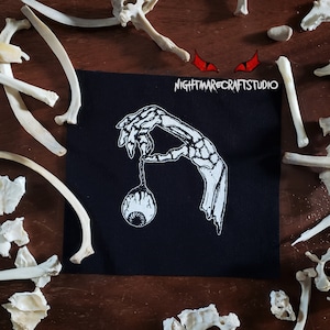 Skeleton Hand with Eyeball Screenprinted Cloth Patch - Horror Gothic Punk Patch
