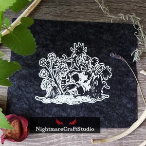 Living Dead Garden - Skull Growing Wildflowers Screenprinted Cloth Patch